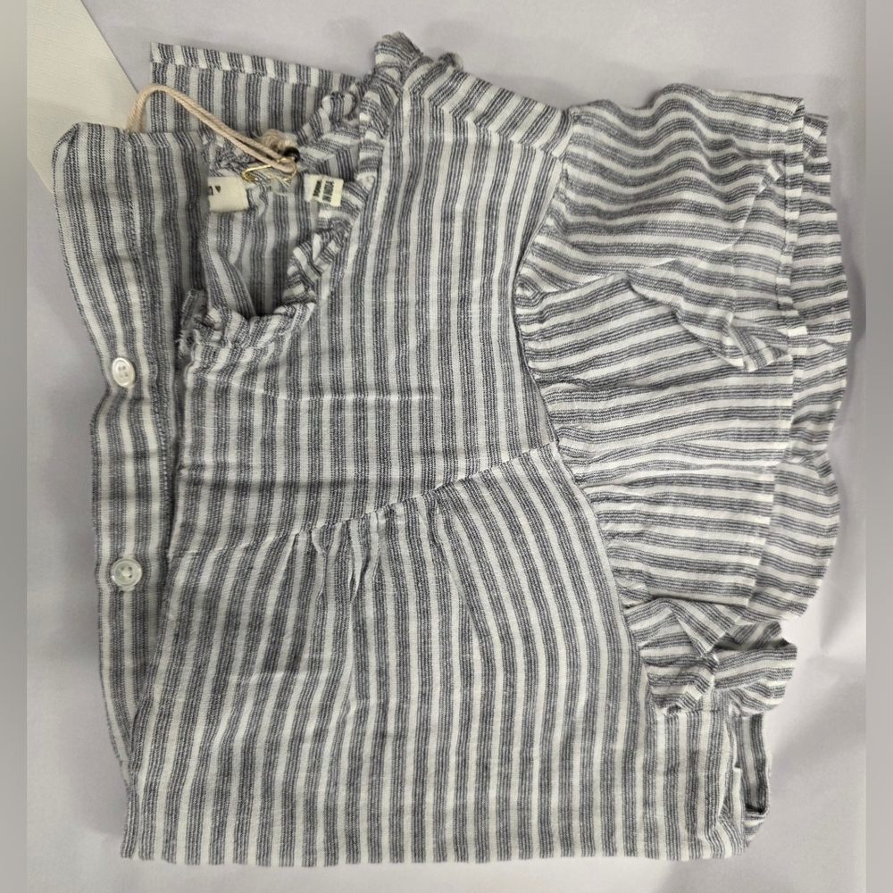 Dylan Striped Ruffle Shell Cap Sleeve Button  Blouse Size S